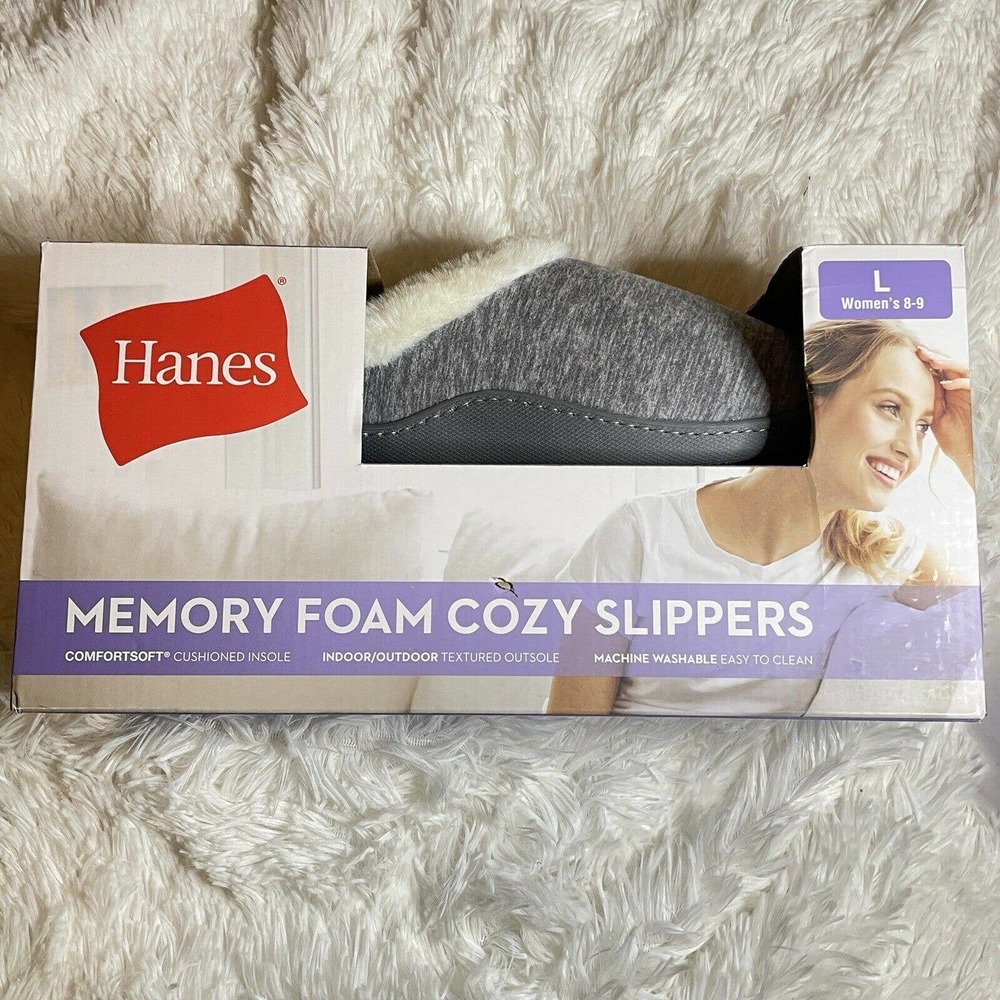 Women's Hanes Memory Foam Cozy Slippers With Comfortsoft Indoor/Outdoor NIB Sz L